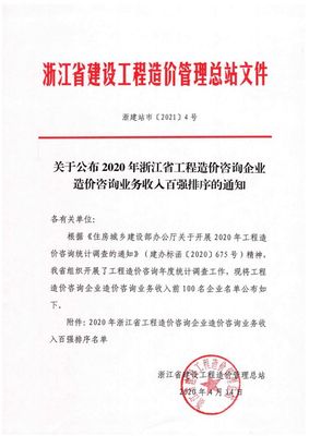2020年浙江省工程造價咨詢企業(yè)業(yè)務收入百強全景解析
